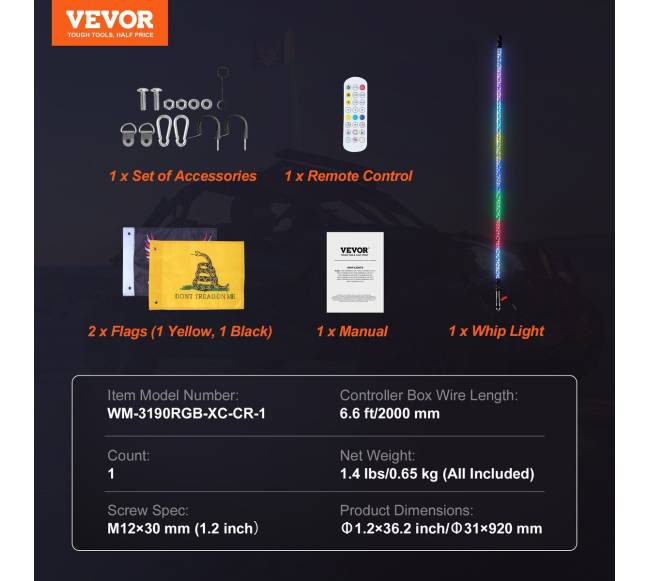 LED švyturys 1 vnt 91 cm ATV UTV RZR6