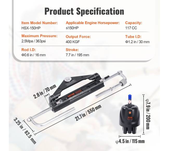 Hidraulinė išorinė vairavimo sistema 150AG valtims6