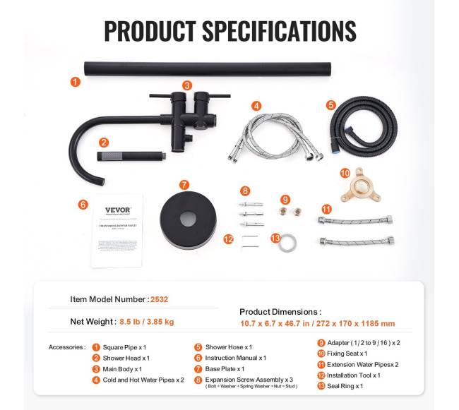 Laisvai pastatomas vonios maišytuvas grindims6