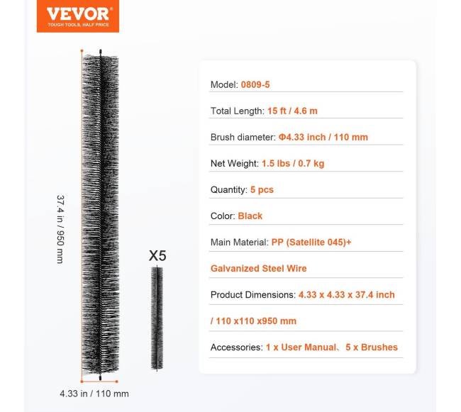 Latako šepetys 4.3 cm, 4.6 m ilgio, 5 vnt.6