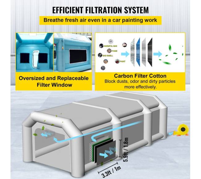 Pripučiamas dažymo tentas su filtru 8,5x4,6x3 m4