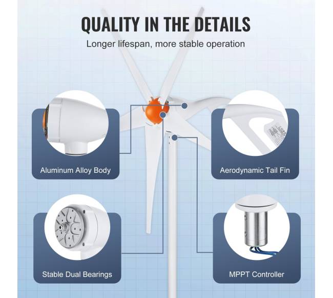 500 W vėjų turbinos generatorius 12 V su MPPT valdikliu6