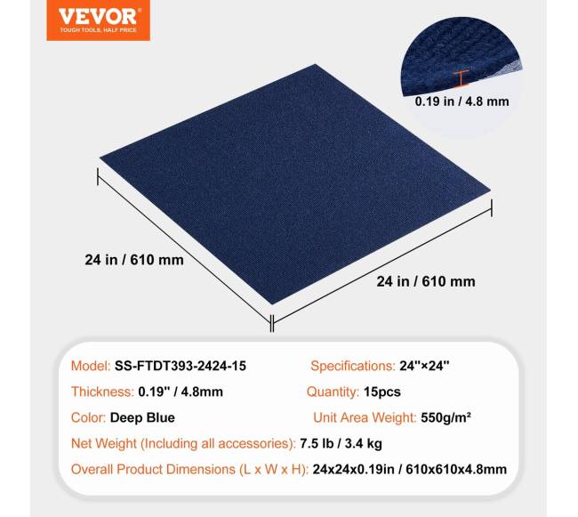 Lipni kiliminė plytelė, 61x61 cm, 15 vnt., mėlyna6