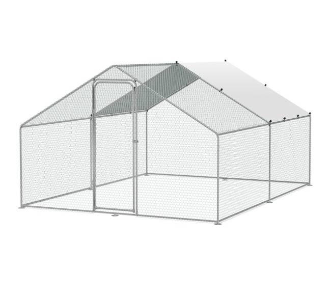 Metalinis vištų aptvaras su nuo lietaus apsaugančiu danga0