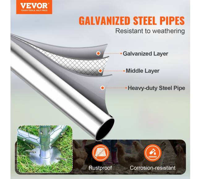 Metalinis vištų aptvaras su nuo lietaus apsaugančiu danga1