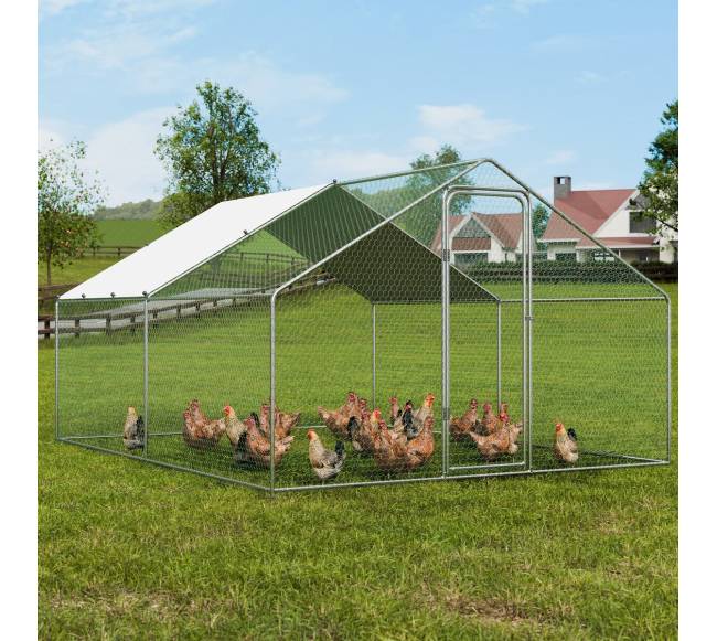 Metalinis vištų aptvaras su nuo lietaus apsaugančiu danga7