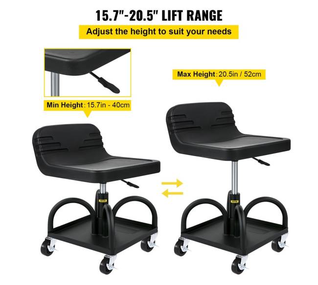 Reguliuojama garažo kėdutė su ratukais, 135 kg2