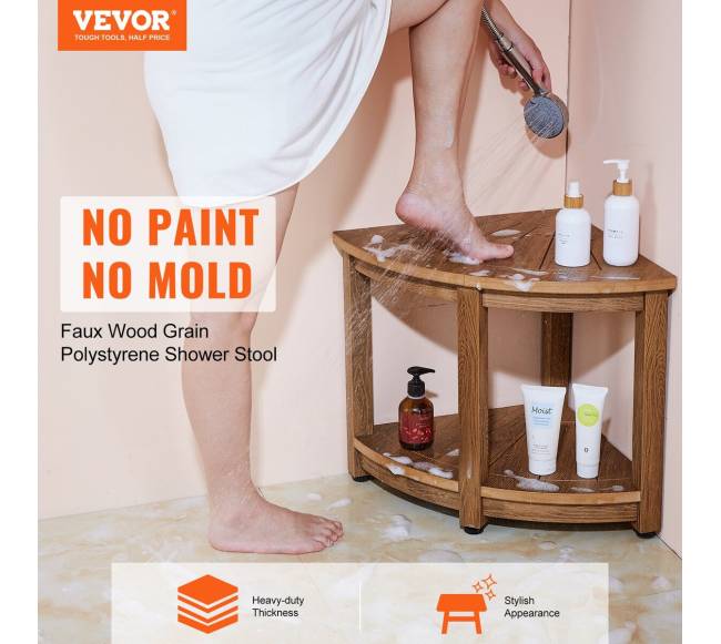 Kampinė dušo kėdė su lentyna1