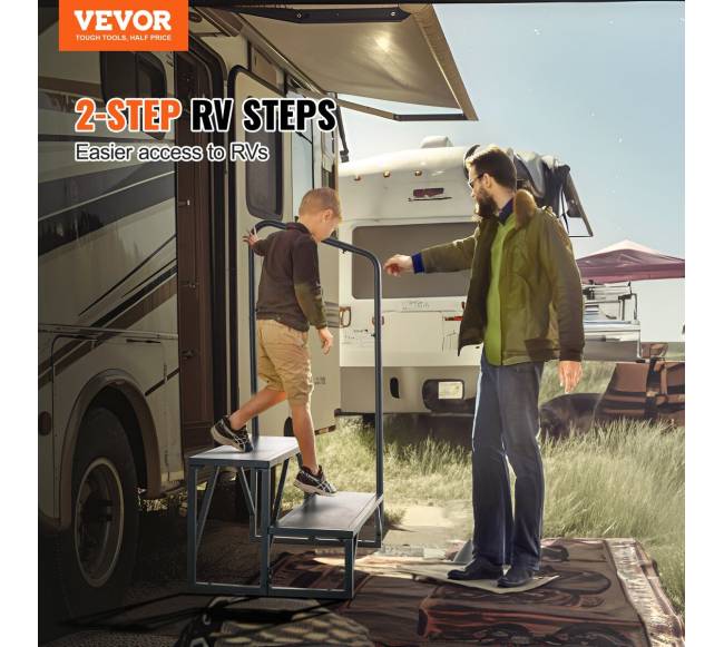 Dviejų pakopų RV laipteliai su turėklu1