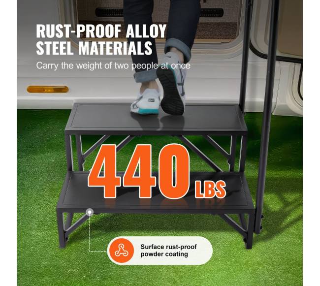 Dviejų pakopų RV laipteliai su turėklu2