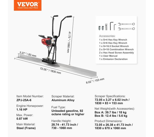 Benzininis betono vibracinis įrankis su 1830 mm aliuminio strypu6