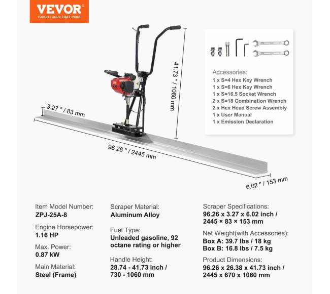 Benzininis betono lyginimo įrankis su 2445 mm aliuminio juosta6