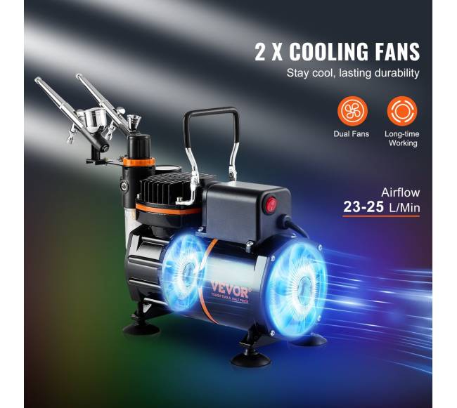 Aerografų rinkinys su kompresoriumi ir 3 aerografais2