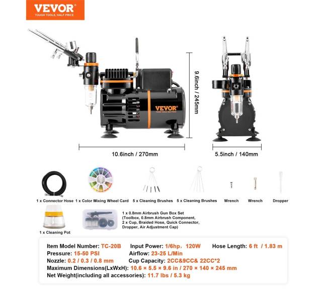 Aerografų rinkinys su kompresoriumi ir 3 aerografais6