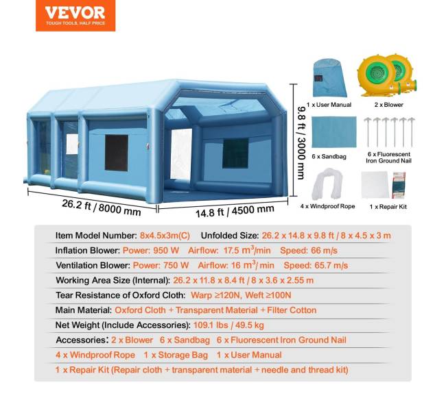 Pripučiama dažymo kamera, 8 x 4.5 x 3 m6