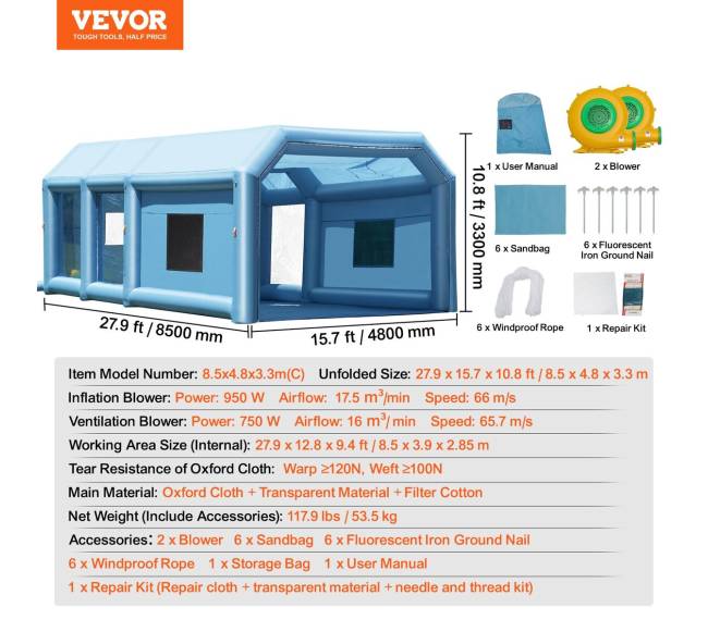 Pripučiamas dažymo stendas 8.5x4.8x3.3 m6