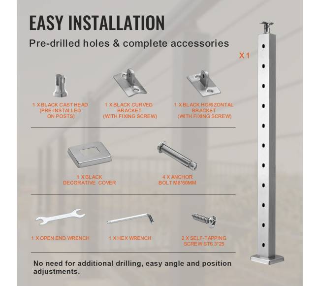 nerūdijančio plieno turėklo stulpelis 91 cm5