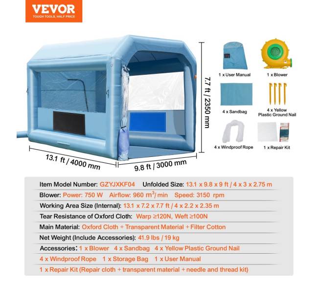 Pripučiama dažymo kamera, 4 m x 3 m6