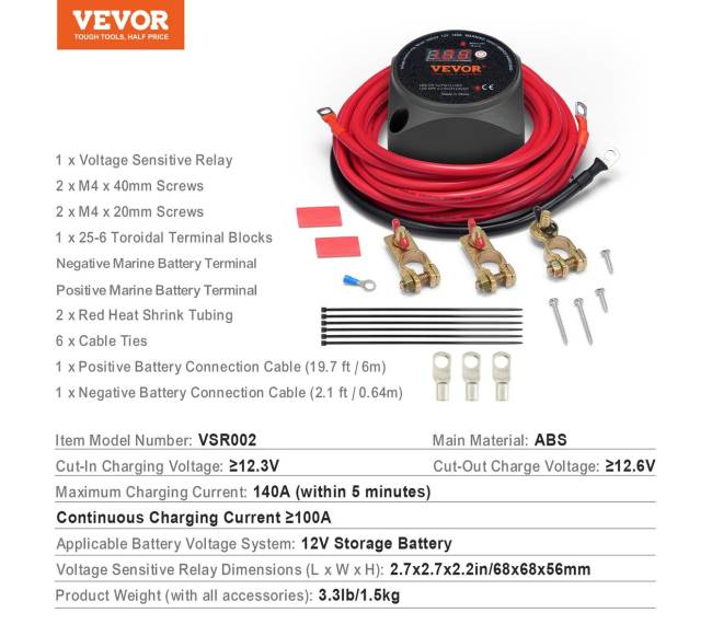 Dualus akumuliatorių relės rinkinys 12V 140A6