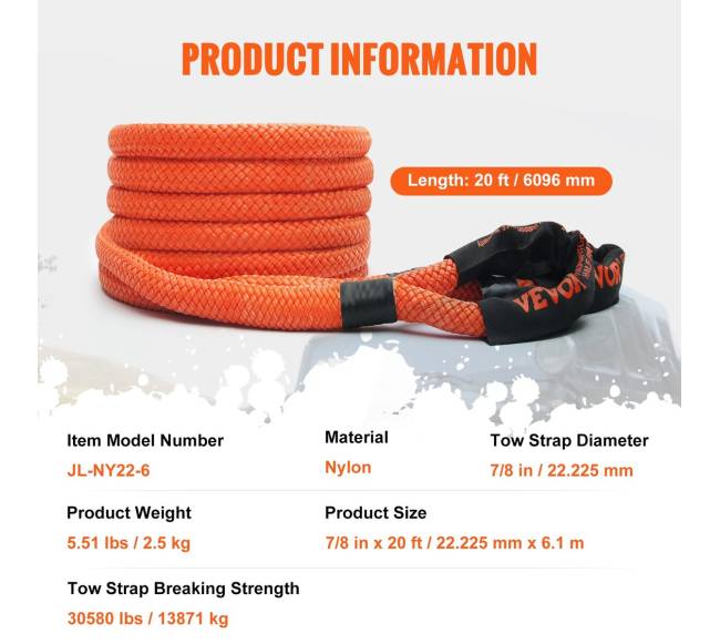 Kinetinė traukimo virvė, 22 mm ir 6.1 m6