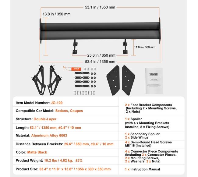 Universalus galinis spoileris GT stiliaus 53,4 cm6