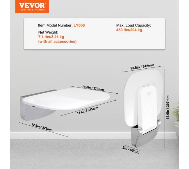 Sulenkiama dušo sėdynė 34.5cm x 32.5cm sieninė6