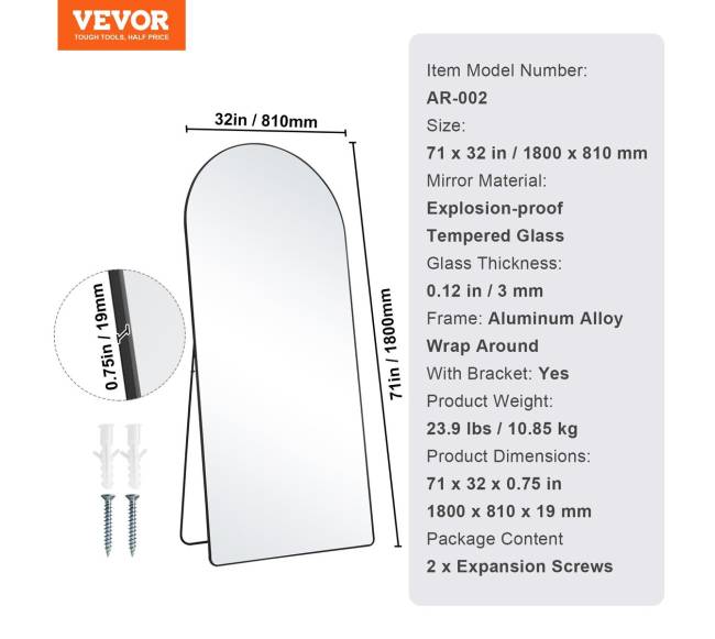 Lenktas pilno ilgio veidrodis 180 x 81 cm6