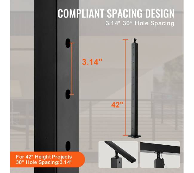 Kabelinio turėklų stulpas 42x2x2 cm3