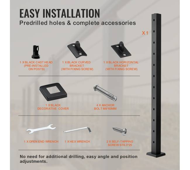 Kabelinio turėklų stulpas 42x2x2 cm5