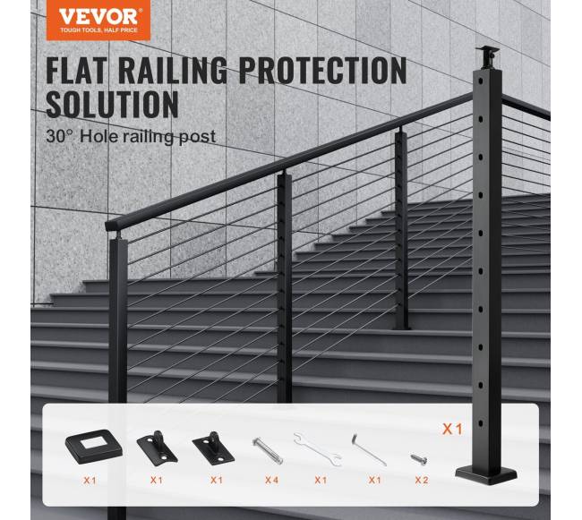 juodas kabelių turėklų stulpas laiptams1