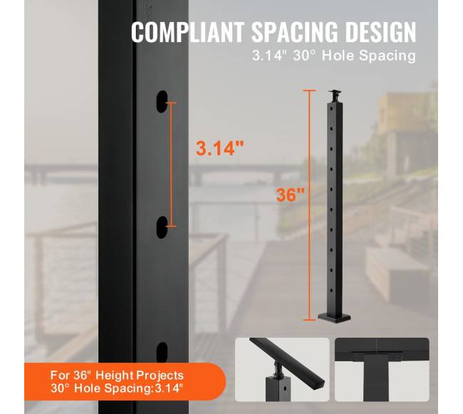 juodas kabelių turėklų stulpas laiptams3