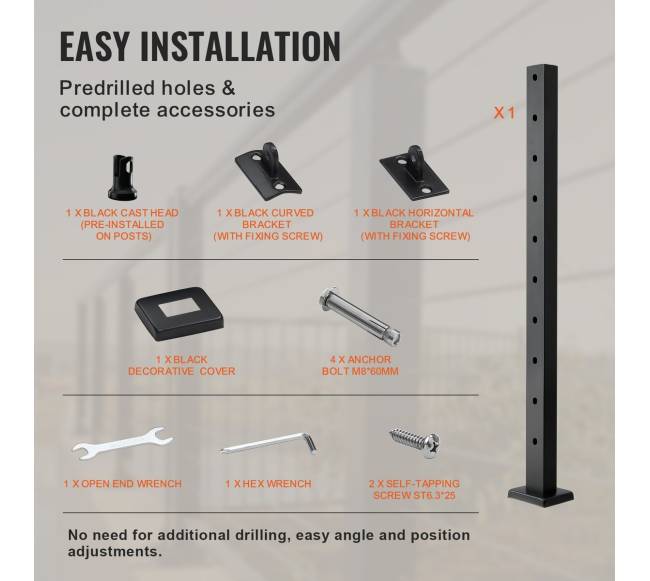 juodas kabelių turėklų stulpas laiptams5