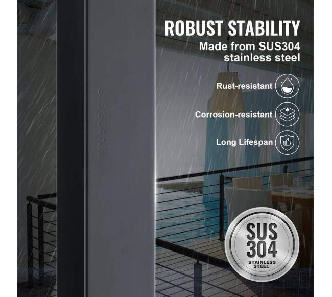 Plieninis turėklas be skylių 91x5x5 cm, juodas2