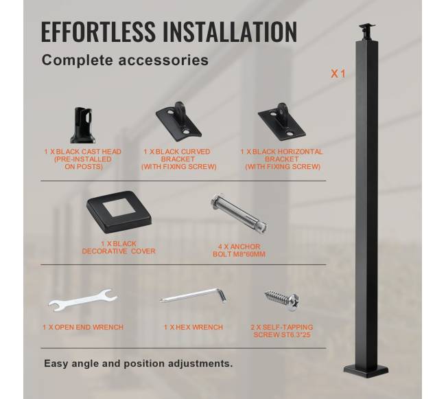 Plieninis turėklas be skylių 91x5x5 cm, juodas5