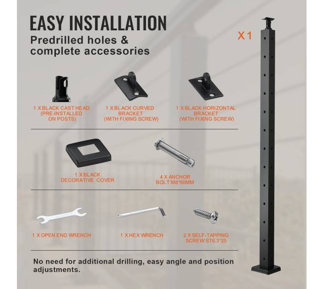 Laiptų turėklų kampinis stulpas 107x2.5x5 cm juodas5