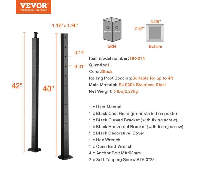 Laiptų turėklų kampinis stulpas 107x2.5x5 cm juodas6