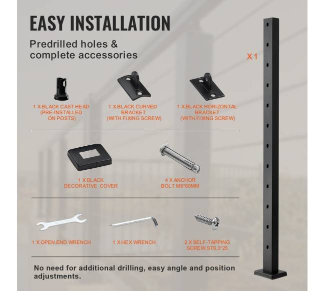 Laiptų turėklų stulpas, juodas5