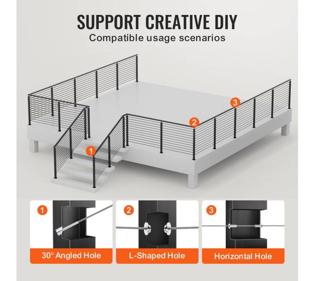 Turėklų stulpas su kabeliu, 30 kampu4