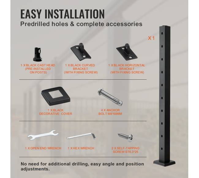 Turėklų stulpas su kabeliu, 30 kampu5