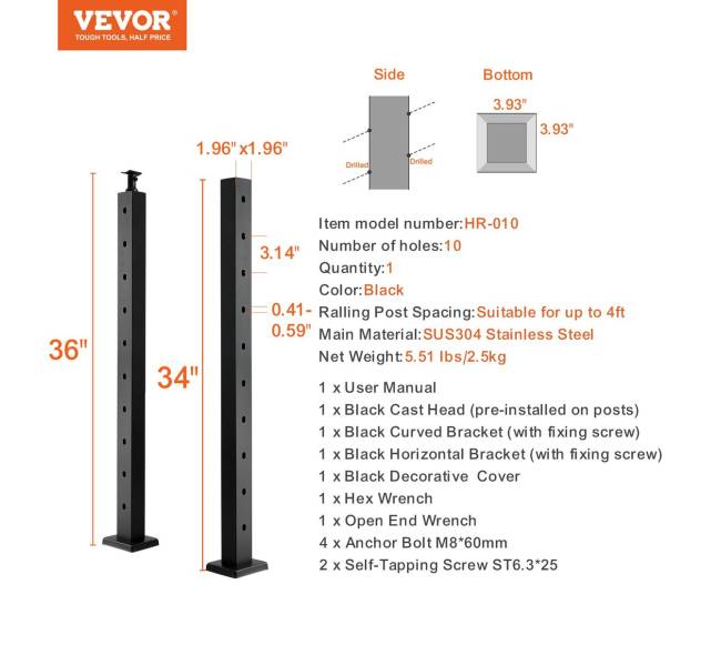 Turėklų stulpas su kabeliu, 30 kampu6