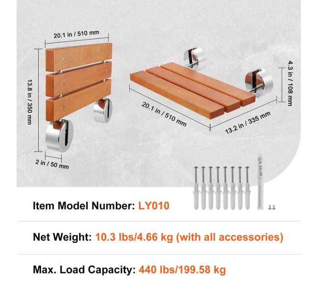 Sulankstoma tikmedžio dušo kėdutė 51 x 33 cm6