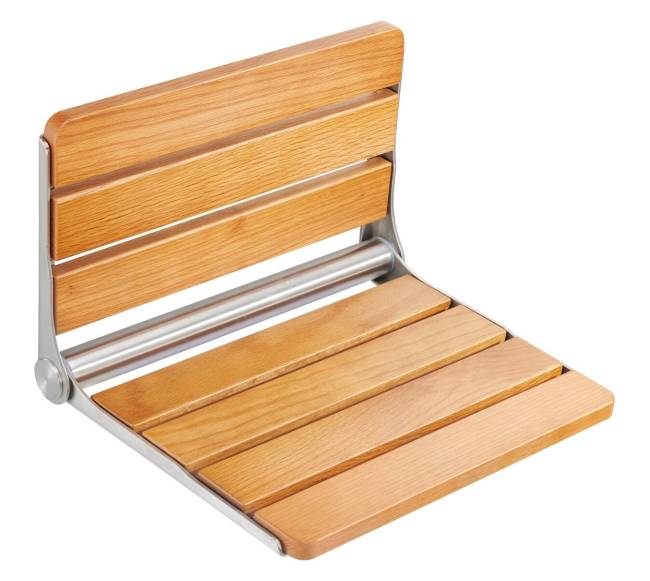 Sulenkiama ąžuolinė dušo kėdutė, montuojama ant sienos0