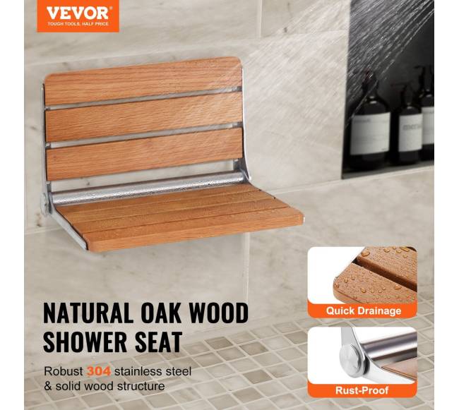 Sulenkiama ąžuolinė dušo kėdutė, montuojama ant sienos1