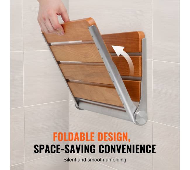 Sulenkiama ąžuolinė dušo kėdutė, montuojama ant sienos3