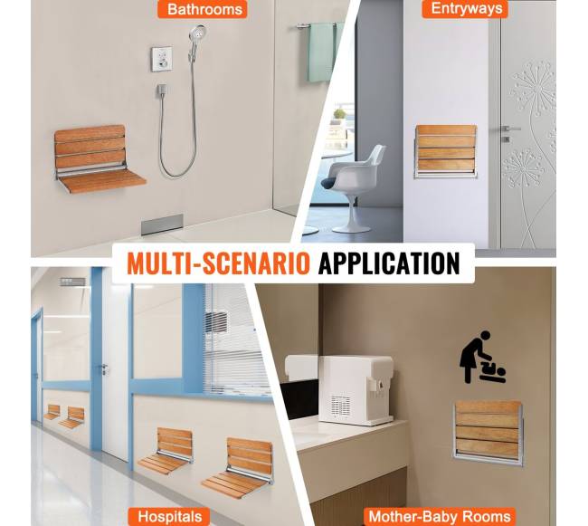 Sulenkiama ąžuolinė dušo kėdutė, montuojama ant sienos5