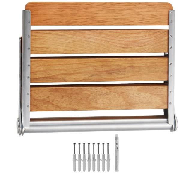 Sulenkiama ąžuolinė dušo kėdutė, montuojama ant sienos8