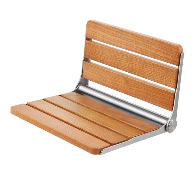 Sulenkiama ąžuolinė dušo kėdutė, montuojama ant sienos10