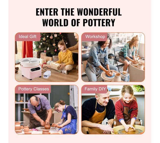 Keramikos žiedimo ratas su ekranu ir pedalu, 10 colių, rožinis4