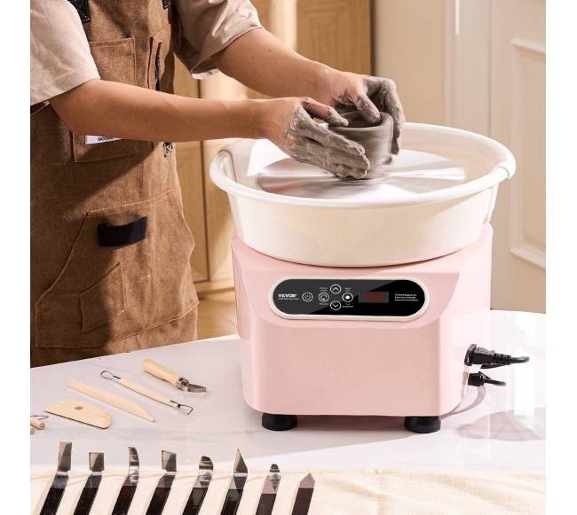 Keramikos žiedimo ratas su ekranu ir pedalu, 10 colių, rožinis7