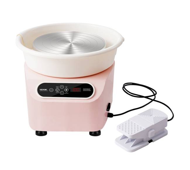 Keramikos žiedimo ratas su ekranu ir pedalu, 10 colių, rožinis9